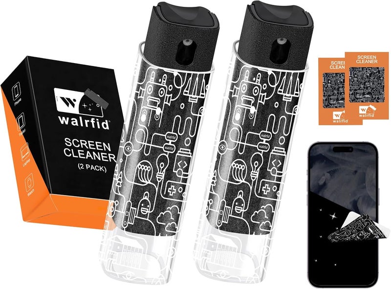 walrfid 2 Pack Car Screen Cleaner, Computer Screen Cleaner Spray and Wipe, Laptop Cleaning Mist Kit for Electronic iPad, iPhone, Phone, MacBook, TV, Monitor, Tablet Display, with Graffiti Case, Black - Image 1